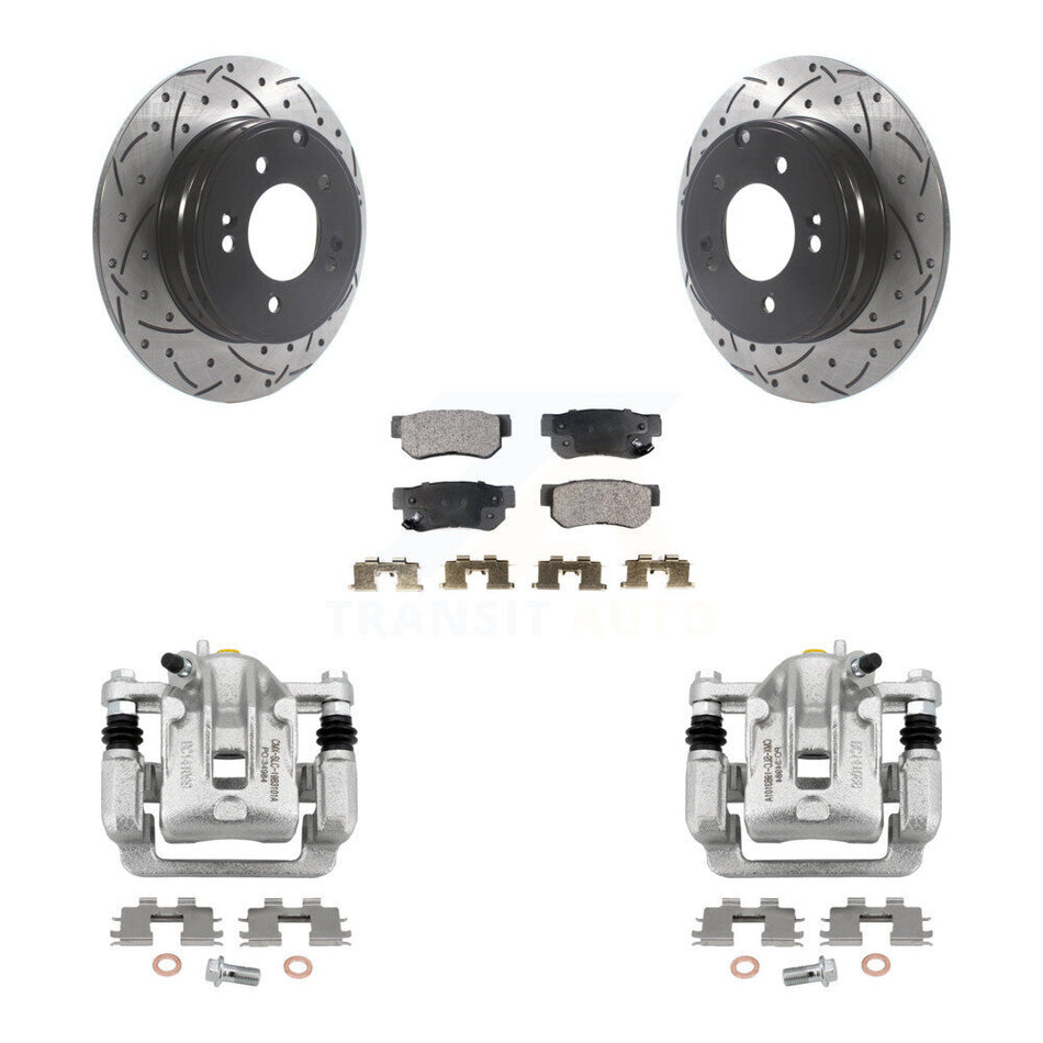 Rear Disc Brake Coated Caliper Drill Slot Rotors Ceramic Pad Kit For Hyundai Sonata 3.3L KCD-100570T