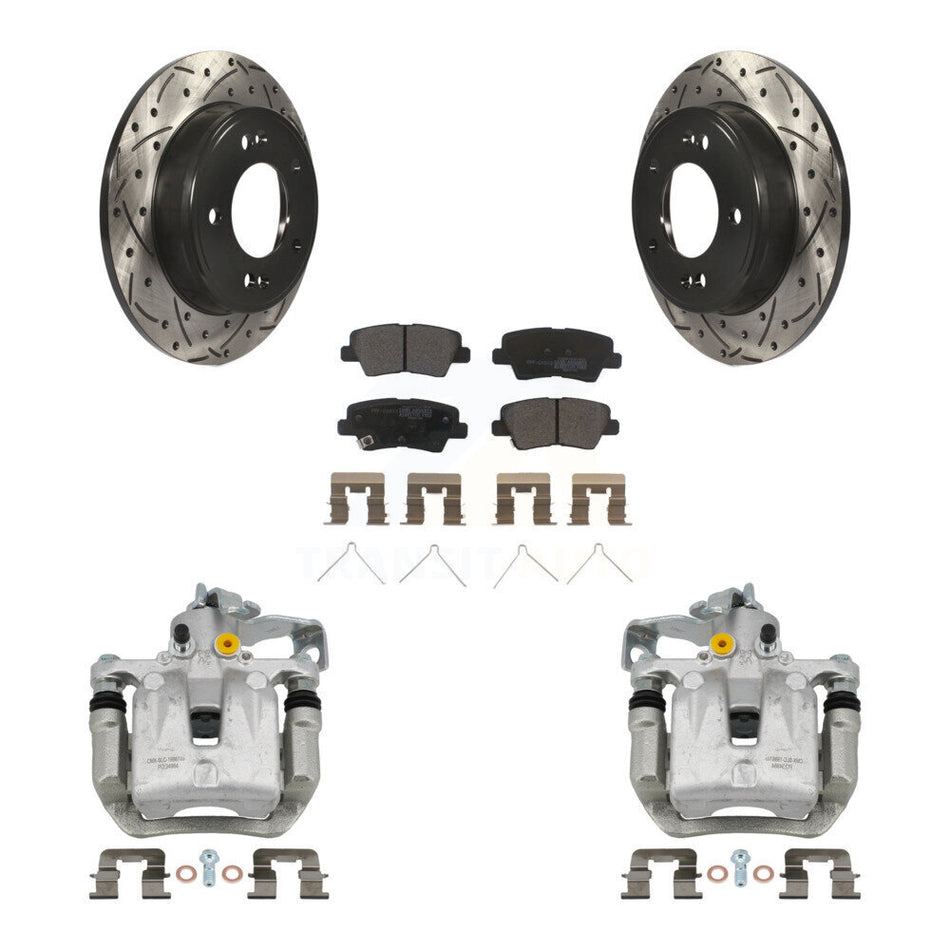 Rear Brake Caliper Drilled Slot Rotor Semi-Metallic Pad Kit For Kia Forte Hyundai Forte5 KCD-100571P