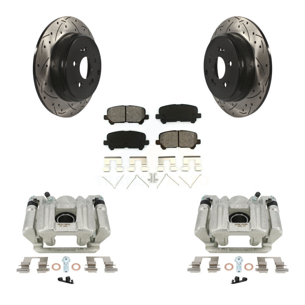 Rear Disc Brake Coated Caliper Drilled Slotted Rotors And Semi-Metallic Pads Kit For Acura MDX ZDX KCD-100571S by Transit Auto