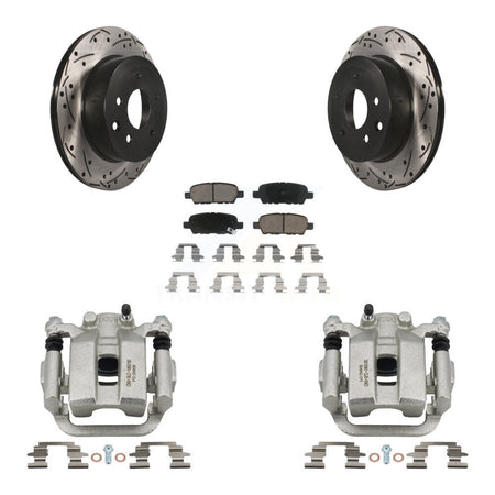 Rear Disc Brake Coated Caliper Drilled Slotted Rotors & Ceramic Pad Kit For INFINITI G35 KCD-100572C