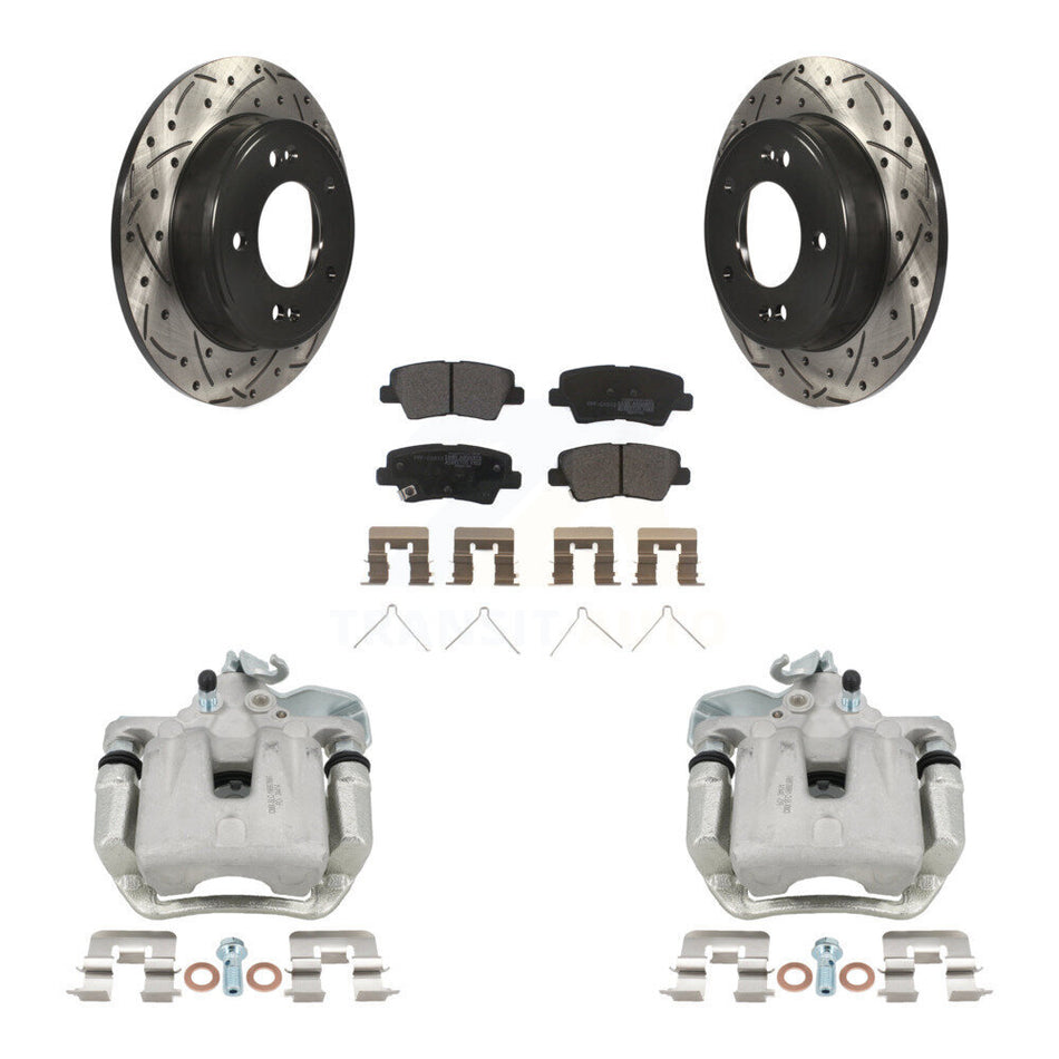 Rear Brake Coated Caliper Drill Slot Rotors Semi-Metallic Pad Kit For 2017-2018 Kia Soul KCD-100572P