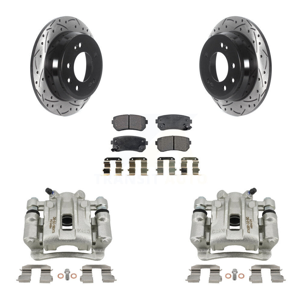 Rear Disc Brake Coated Caliper Drilled Slotted Rotor Ceramic Pad Kit For Hyundai Elantra KCD-100572T