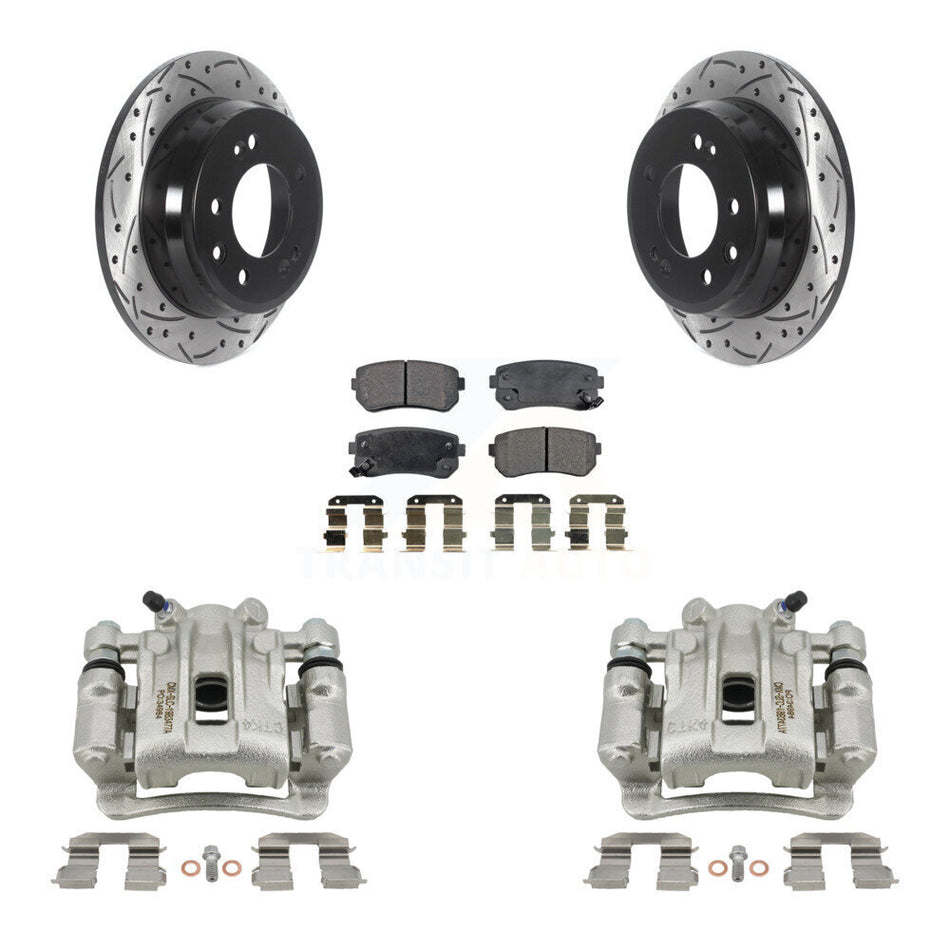 Rear Disc Brake Coated Caliper Drilled Slotted Rotor Ceramic Pad Kit For Hyundai Elantra KCD-100572T