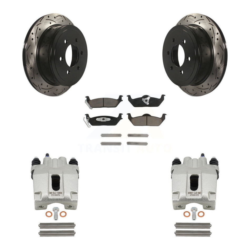 Rear Disc Brake Coated Caliper Drilled Slotted Rotors And Ceramic Pads Kit For Ford F-150 Lincoln Mark LT KCD-100573C