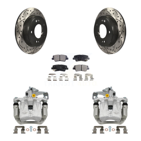 Rear Brake Caliper Drill Slotted Rotors Ceramic Pad Kit For Hyundai Elantra GT Kia Forte KCD-100573T