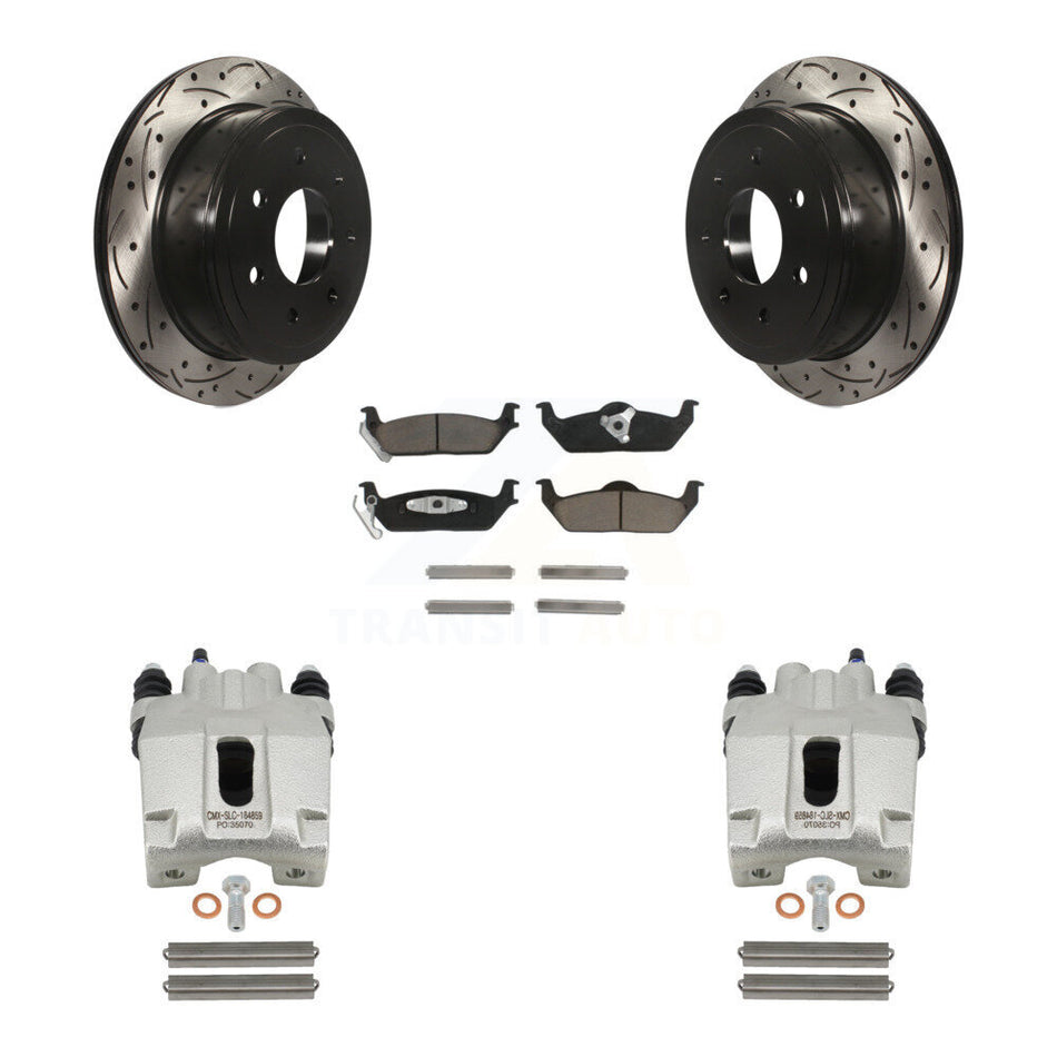 Rear Disc Brake Coated Caliper Drilled Slotted Rotors And Ceramic Pads Kit For Ford F-150 Lincoln Mark LT KCD-100574C