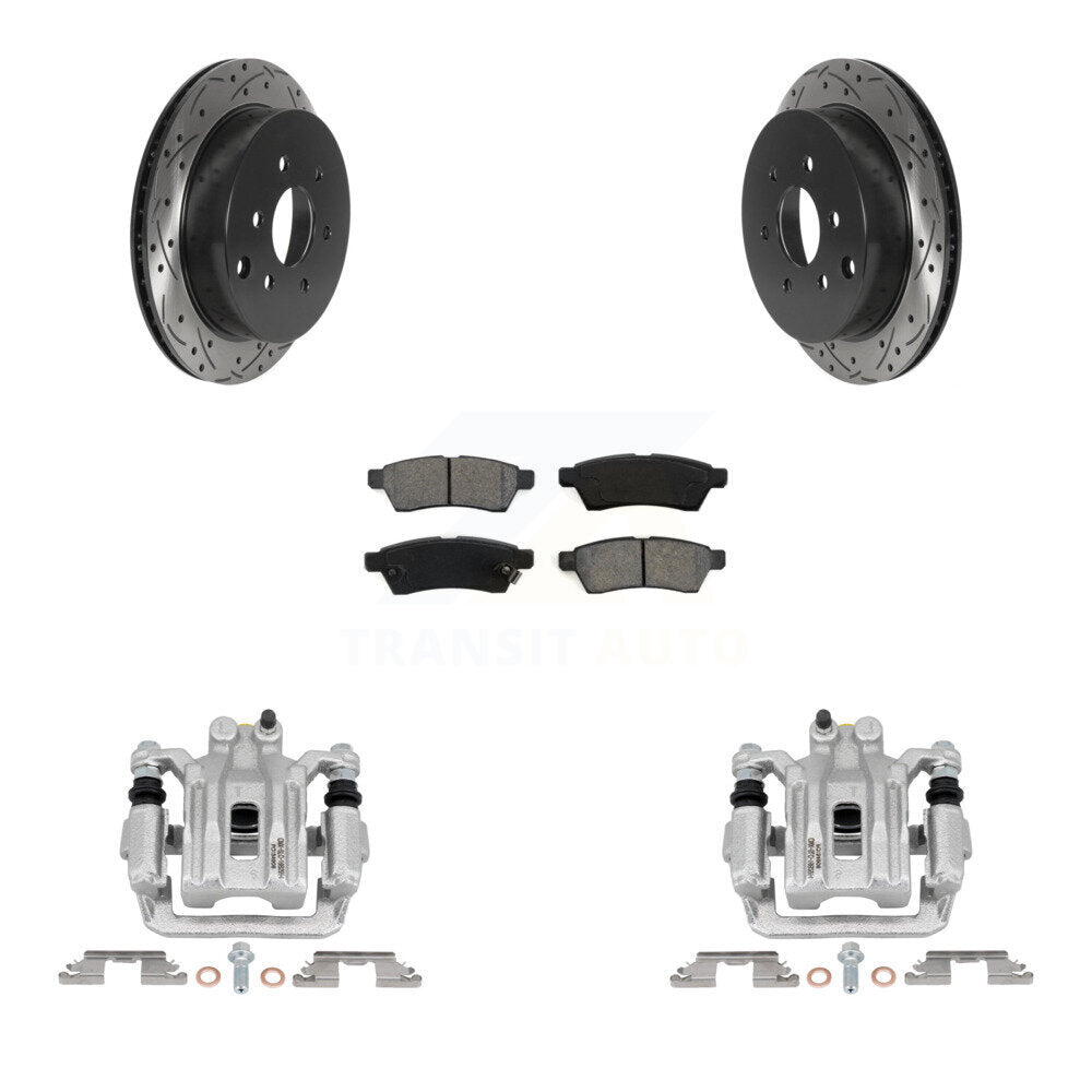 Rear Brake Caliper Drill Slotted Rotors Semi-Metallic Pad Kit For Nissan Frontier Xterra KCD-100574S