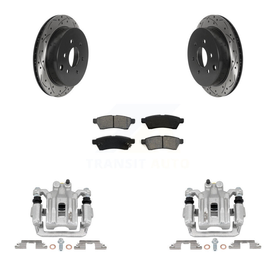 Rear Brake Caliper Drill Slotted Rotors Semi-Metallic Pad Kit For Nissan Frontier Xterra KCD-100574S