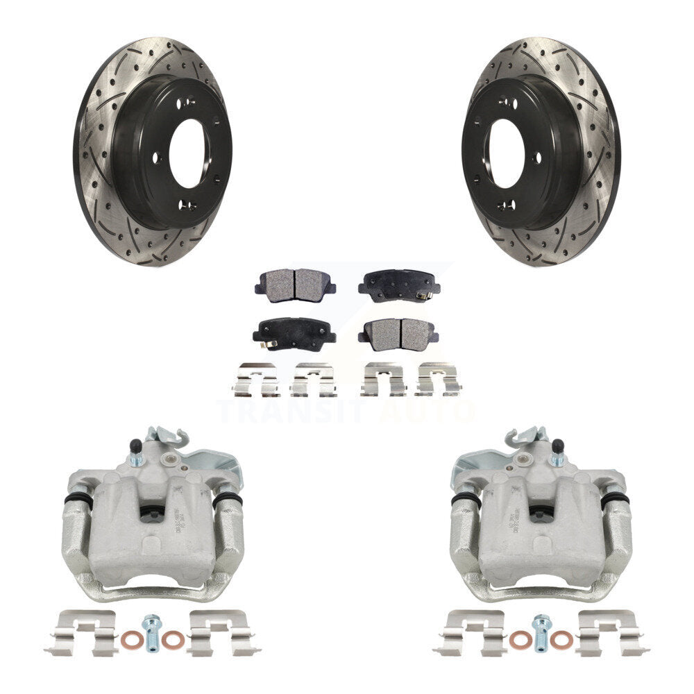 Rear Disc Brake Coated Caliper Drilled Slot Rotor Ceramic Pad Kit For 2014-2016 Kia Soul KCD-100574T