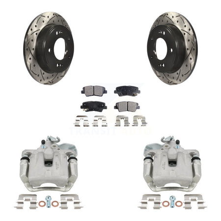 Rear Disc Brake Coated Caliper Drilled Slot Rotor Ceramic Pad Kit For 2014-2016 Kia Soul KCD-100574T