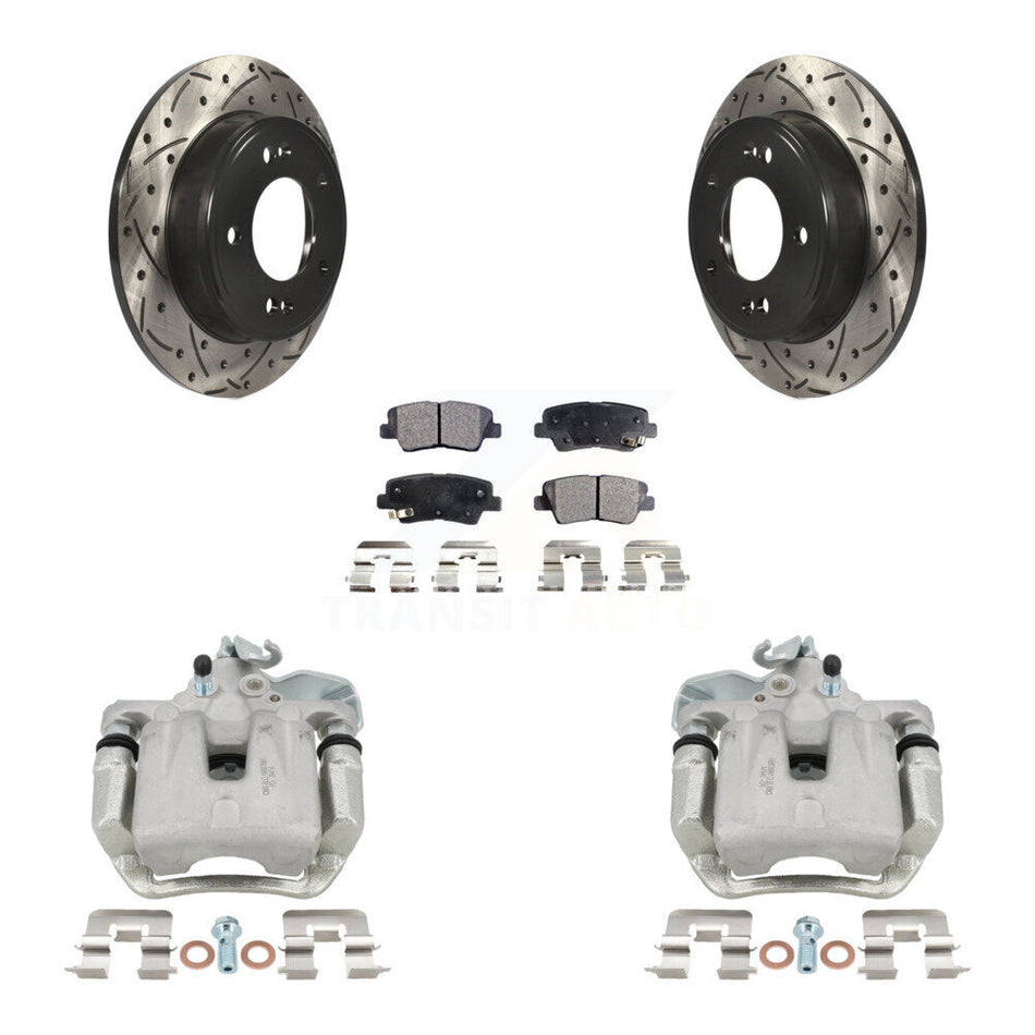 Rear Disc Brake Coated Caliper Drilled Slot Rotor Ceramic Pad Kit For 2014-2016 Kia Soul KCD-100574T