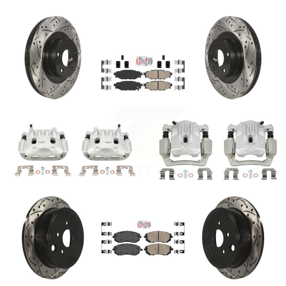 Front Rear Brake Coat Caliper Drill Slot Rotor Ceramic Pad Kit (10Pc) For Subaru Outback KCD-100575N
