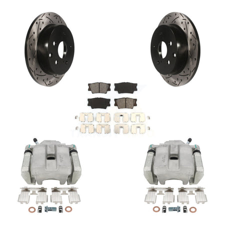 Rear Disc Brake Coated Caliper Drill Slotted Rotor Semi-Metallic Pad Kit For Toyota RAV4 KCD-100576S