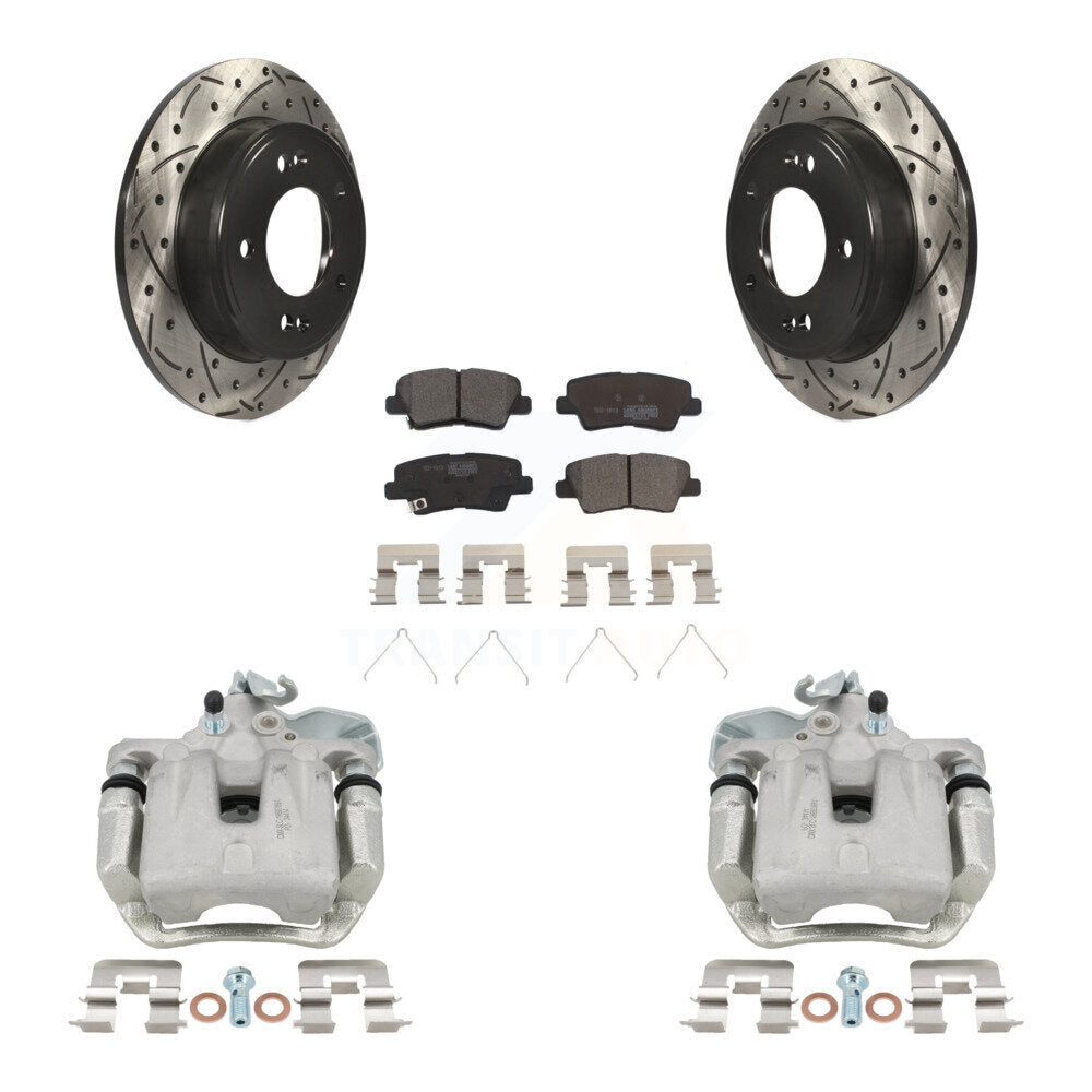 Rear Disc Brake Coated Caliper Drilled Slot Rotor Ceramic Pad Kit For 2017-2018 Kia Soul KCD-100576T
