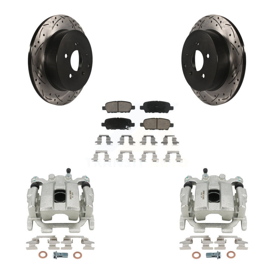 Rear Disc Brake Coated Caliper Drilled Slotted Rotors And Ceramic Pads Kit For INFINITI FX35 QX70 FX37 KCD-100577C