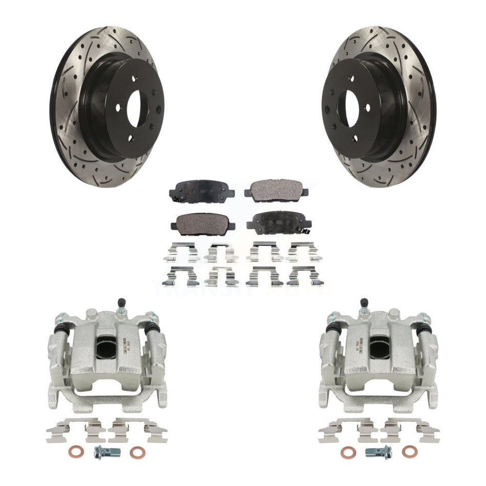Rear Disc Brake Coated Caliper Drilled Slotted Rotors And Semi-Metallic Pads Kit For INFINITI QX50 EX35 EX37 KCD-100577P