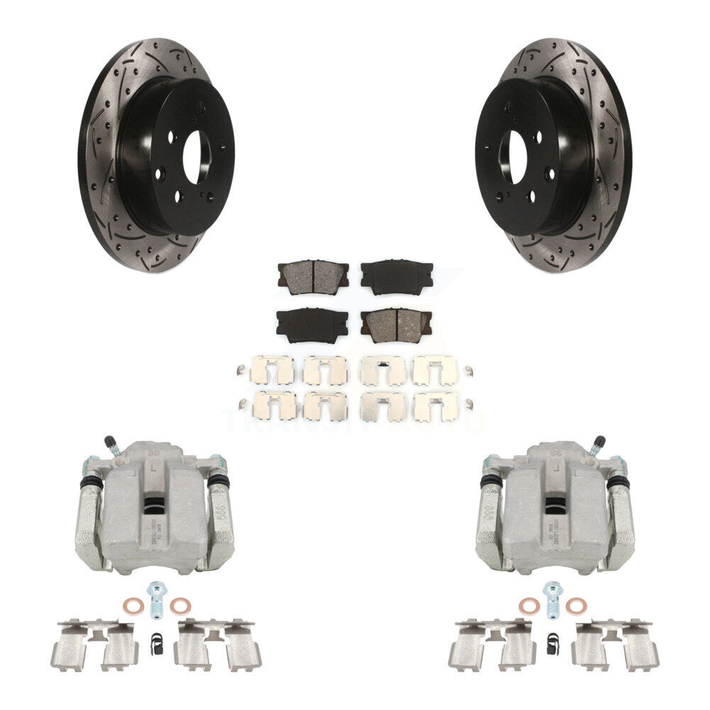 Rear Disc Brake Coated Caliper Drilled Slotted Rotors And Semi-Metallic Pads Kit For Toyota RAV4 KCD-100577S by Transit Auto