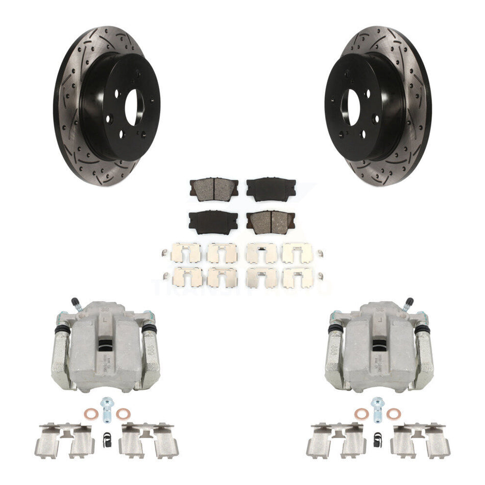 Rear Disc Brake Coated Caliper Drilled Slotted Rotors And Semi-Metallic Pads Kit For Toyota RAV4 KCD-100577S