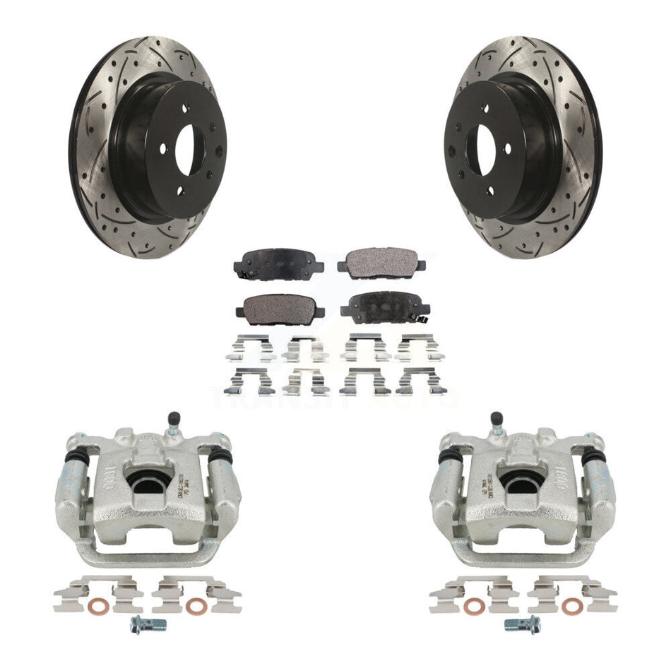 Rear Disc Brake Coated Caliper Drilled Slotted Rotors And Semi-Metallic Pads Kit For 2019-2022 Nissan Maxima KCD-100578P