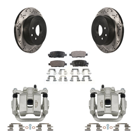 Rear Disc Brake Coated Caliper Drilled Slot Rotor Semi-Metallic Pad Kit For INFINITI G35 KCD-100579P