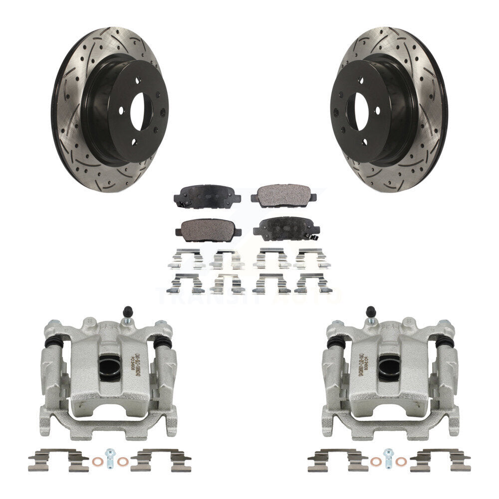 Rear Disc Brake Coated Caliper Drilled Slotted Rotor & Ceramic Pad Kit For Nissan Maxima KCD-100580T