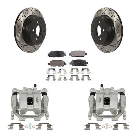 Rear Disc Brake Coated Caliper Drilled Slotted Rotor & Ceramic Pad Kit For Nissan Maxima KCD-100580T