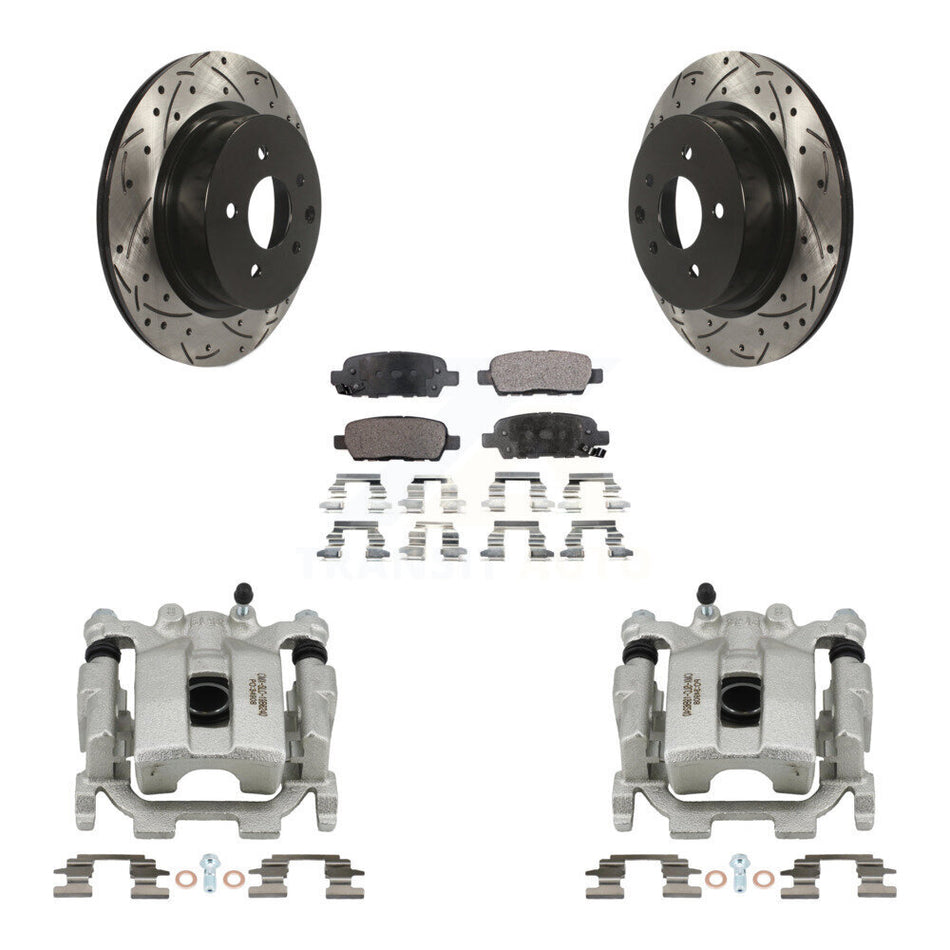 Rear Disc Brake Coated Caliper Drilled Slotted Rotor & Ceramic Pad Kit For Nissan Maxima KCD-100580T