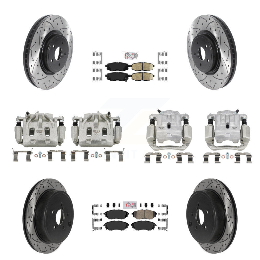 Front Rear Brake Coat Caliper Drill Slot Rotor Ceramic Pad Kit (10Pc) For Subaru Outback KCD-100581N