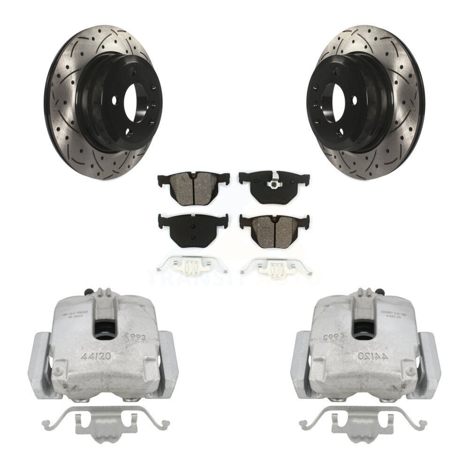 Rear Disc Brake Coated Caliper Drilled Slotted Rotors And Semi-Metallic Pads Kit For BMW X5 X6 KCD-100581S