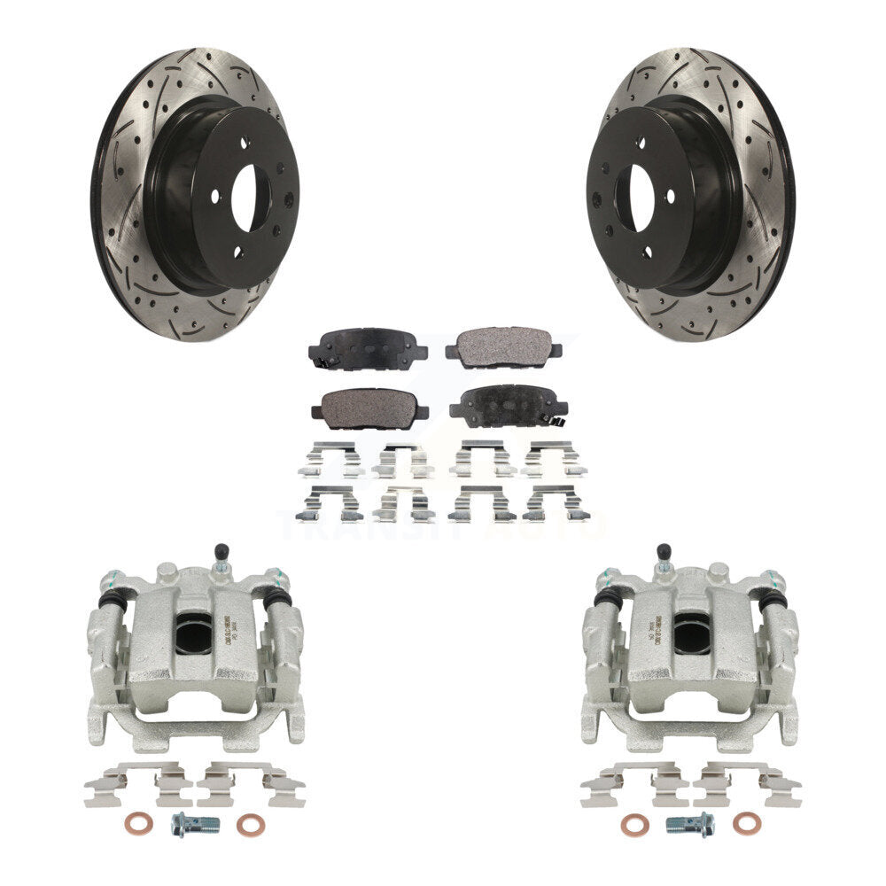 Rear Disc Brake Coated Caliper Drilled Slotted Rotors And Ceramic Pads Kit For INFINITI QX50 EX35 EX37 KCD-100581T by Transit Auto