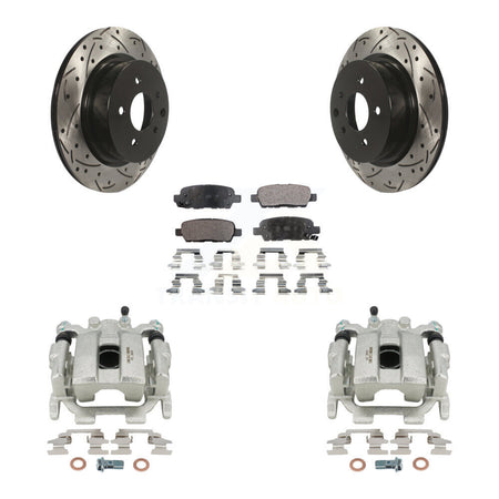 Rear Disc Brake Coated Caliper Drilled Slotted Rotors And Ceramic Pads Kit For INFINITI QX50 EX35 EX37 KCD-100581T by Transit Auto