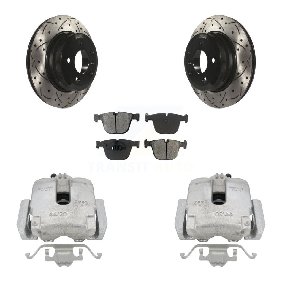 Rear Disc Brake Coated Caliper Drilled Slotted Rotors And Semi-Metallic Pads Kit For 2009 BMW X6 xDrive35i with 3.0L From 10 08 KCD-100582S