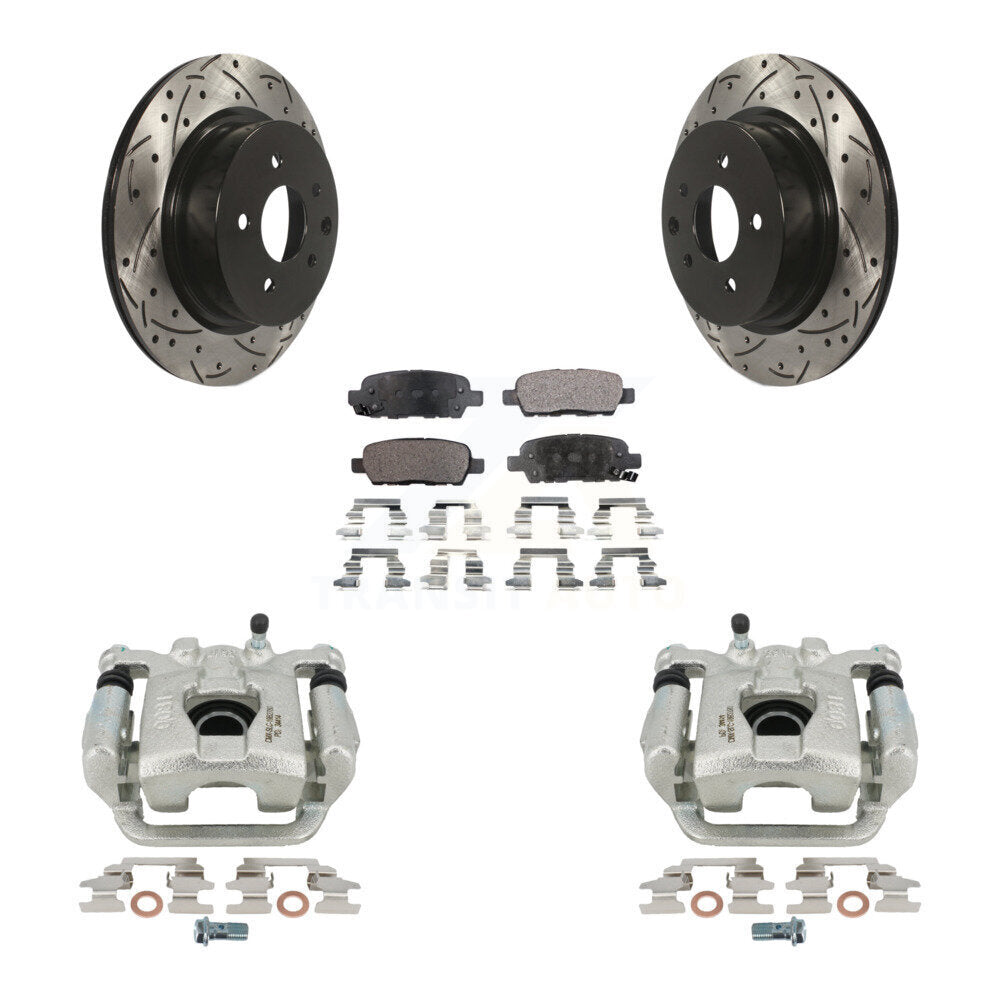 Rear Disc Brake Coated Caliper Drilled Slotted Rotors And Ceramic Pads Kit For 2019-2022 Nissan Maxima KCD-100582T by Transit Auto