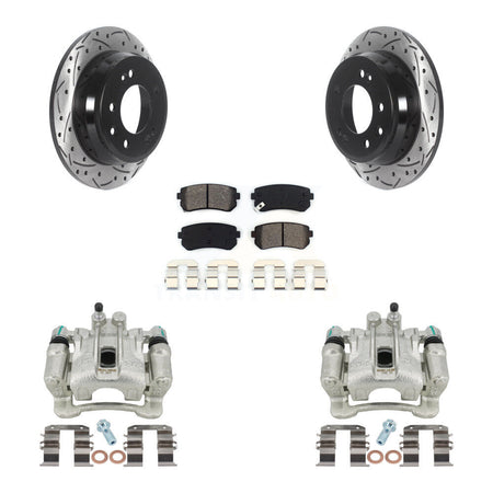 Rear Disc Brake Coated Caliper Drilled Slotted Rotors And Semi-Metallic Pads Kit For Hyundai Tucson Kia Sportage FWD KCD-100583S by Transit Auto