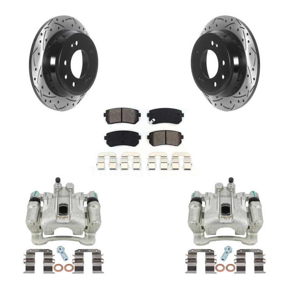 Rear Disc Brake Coated Caliper Drilled Slotted Rotors And Semi-Metallic Pads Kit For Hyundai Tucson Kia Sportage FWD KCD-100583S