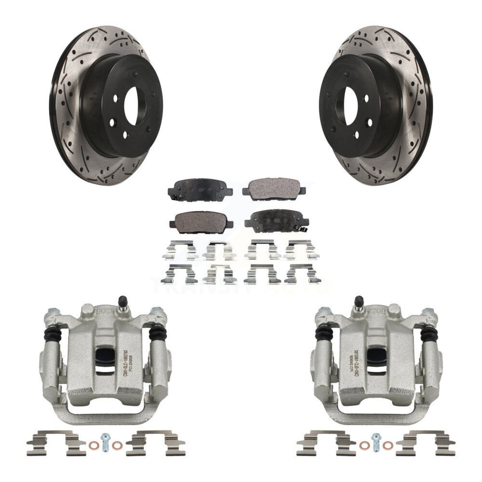 Rear Disc Brake Coated Caliper Drilled Slotted Rotors & Ceramic Pad Kit For INFINITI G35 KCD-100583T