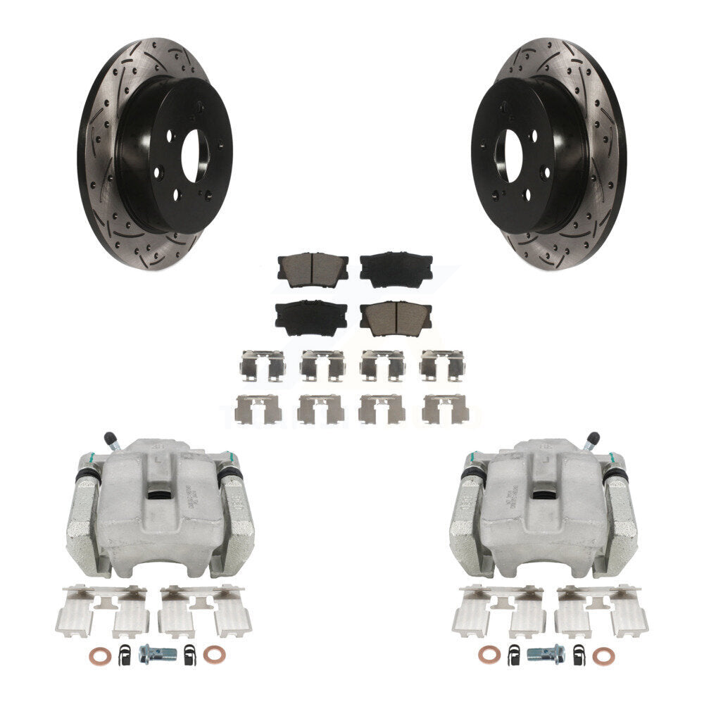 Rear Disc Brake Coated Caliper Drilled Slotted Rotor And Ceramic Pad Kit For Toyota RAV4 KCD-100584C
