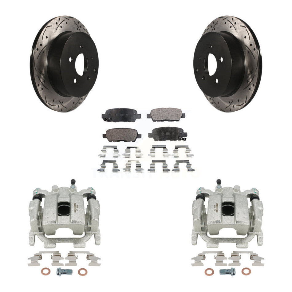 Rear Disc Brake Coated Caliper Drilled Slotted Rotors And Semi-Metallic Pads Kit For INFINITI FX35 QX70 FX37 KCD-100584P