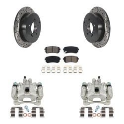 Rear Disc Brake Coated Caliper Drilled Slotted Rotors And Semi-Metallic Pads Kit For Hyundai Tucson Kia Sportage AWD KCD-100584S