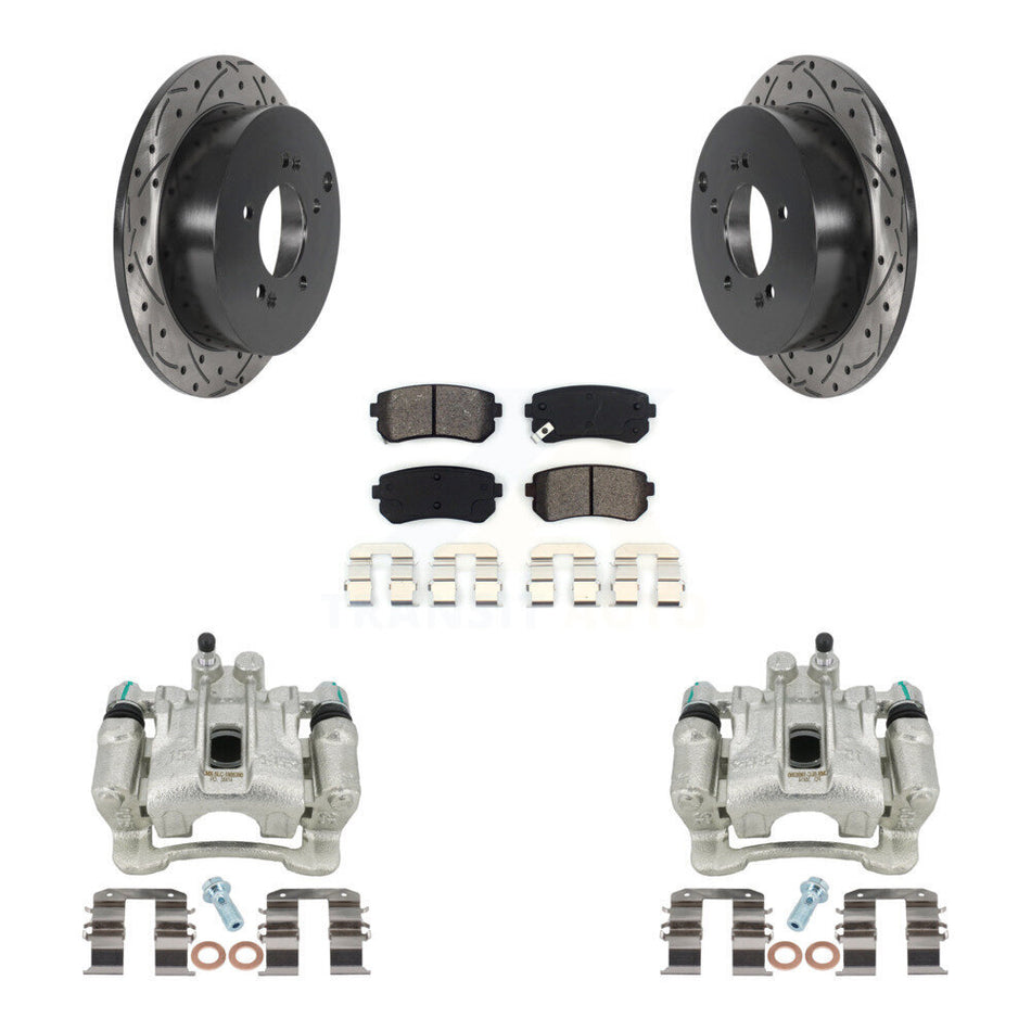 Rear Disc Brake Coated Caliper Drilled Slotted Rotors And Semi-Metallic Pads Kit For Hyundai Tucson Kia Sportage AWD KCD-100584S