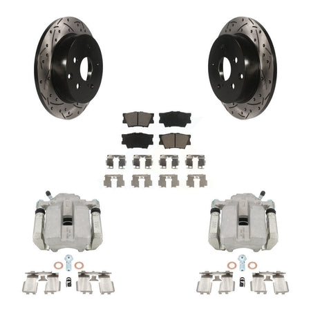 Rear Disc Brake Coated Caliper Drilled Slotted Rotors And Ceramic Pads Kit For Toyota RAV4 KCD-100585C by Transit Auto