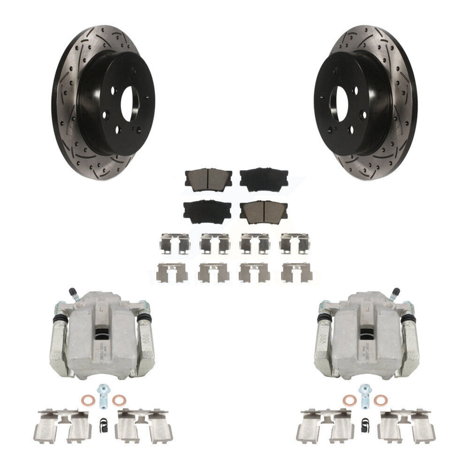 Rear Disc Brake Coated Caliper Drilled Slotted Rotors And Ceramic Pads Kit For Toyota RAV4 KCD-100585C