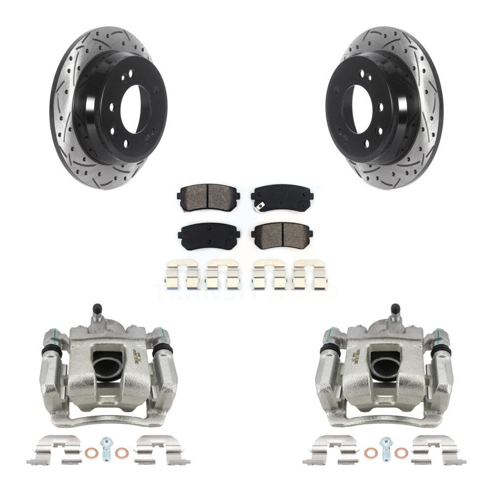 Rear Brake Caliper Drill Slot Rotor Semi-Metallic Pad Kit For Kia Sportage From 12 10 15 KCD-100585S