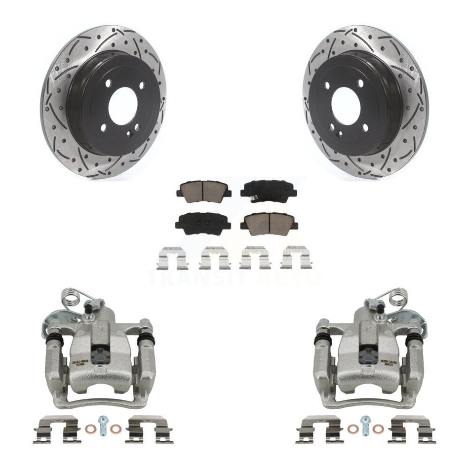 Rear Disc Brake Coated Caliper Drilled Slotted Rotors And Ceramic Pads Kit For 2012-2016 Hyundai Accent KCD-100586C