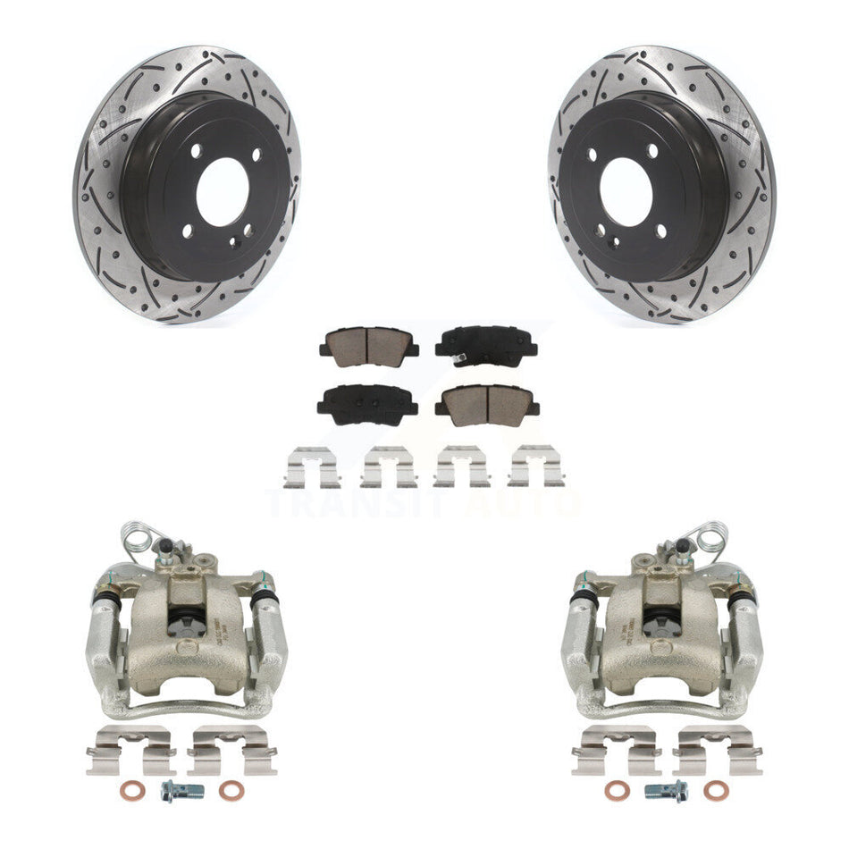 Rear Disc Brake Coated Caliper Drilled Slotted Rotors And Ceramic Pads Kit For 2012-2017 Kia Rio KCD-100587C