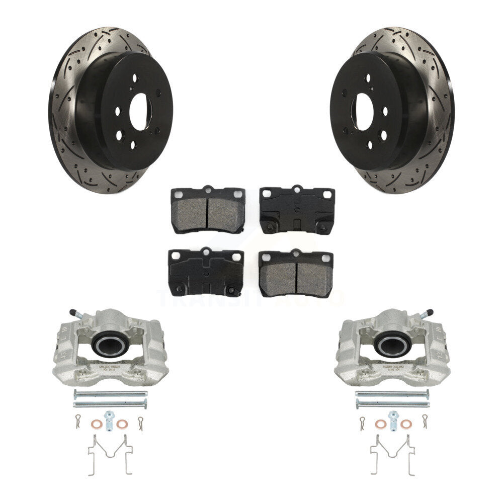 Rear Disc Brake Coated Caliper Drilled Slotted Rotors And Semi-Metallic Pads Kit For Lexus IS250 KCD-100588S by Transit Auto