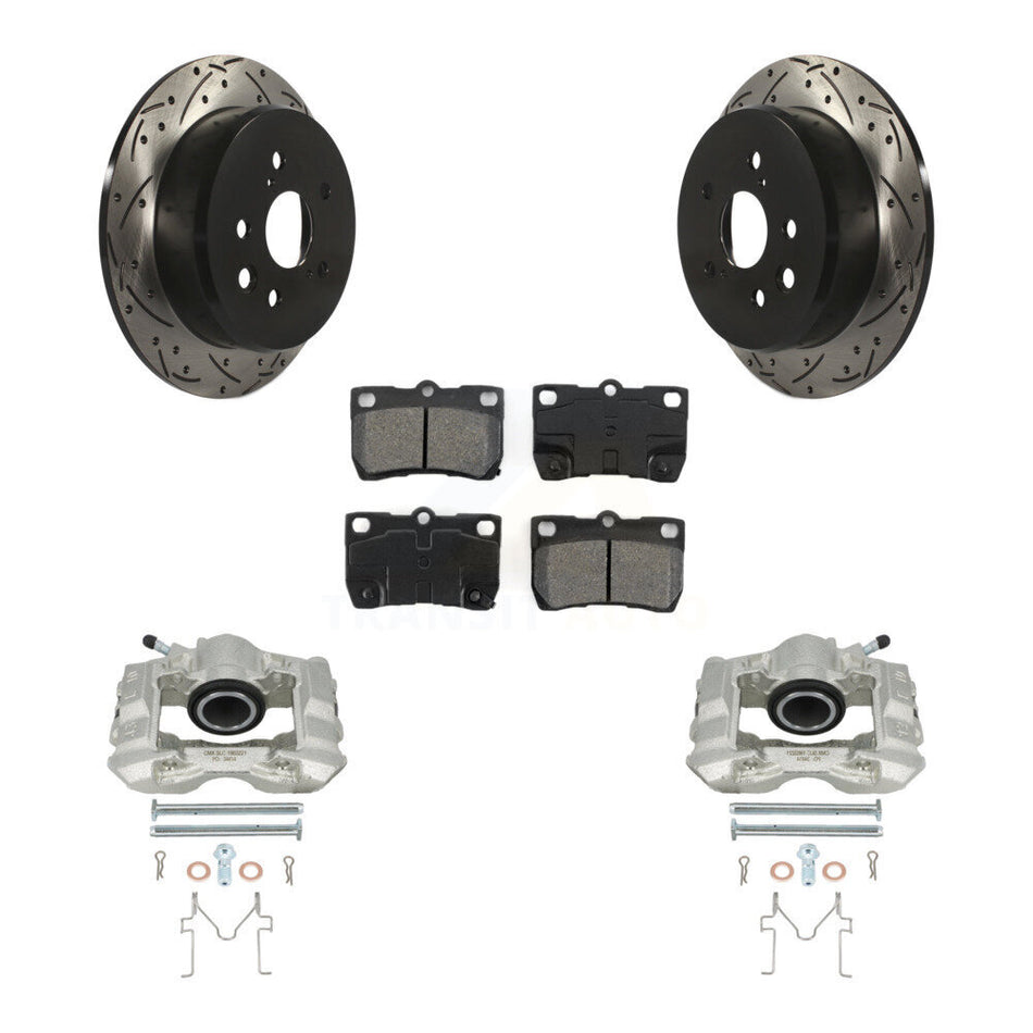 Rear Disc Brake Coated Caliper Drilled Slotted Rotors And Semi-Metallic Pads Kit For Lexus IS250 KCD-100588S