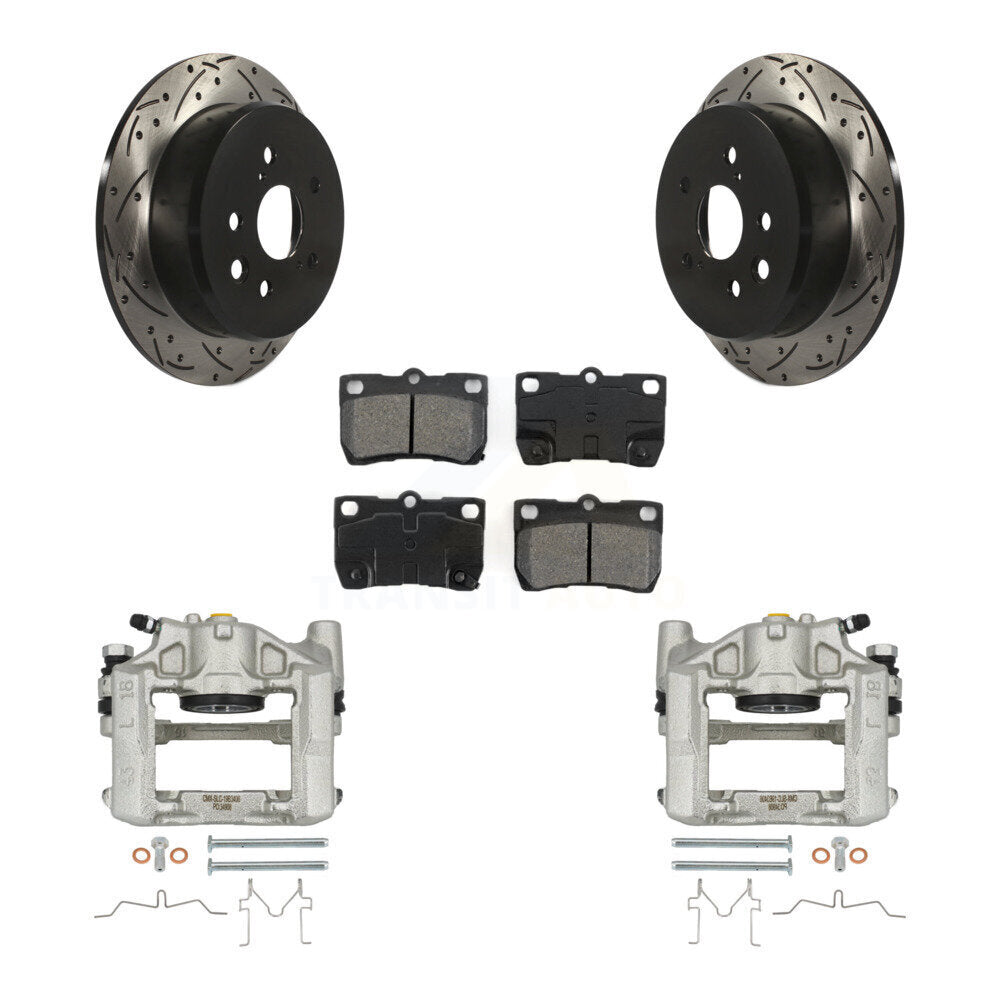 Rear Brake Caliper Drill Slot Rotor Semi-Metallic Pad Kit For 2010-2011 Lexus IS250 Base KCD-100589S