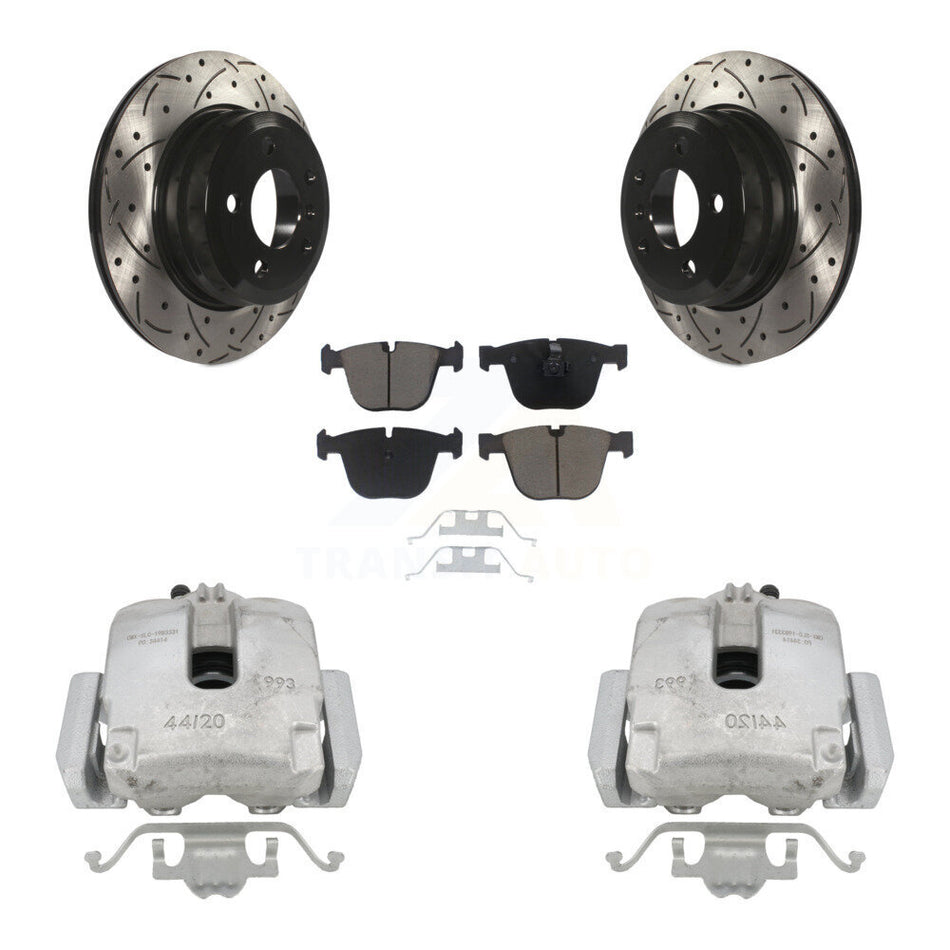 Rear Disc Brake Coated Caliper Drilled Slotted Rotors And Ceramic Pads Kit For 2009 BMW X6 xDrive35i with 3.0L From 10 08 KCD-100590C