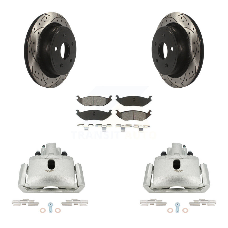 Rear Brake Caliper Drill Slotted Rotors Semi-Metallic Pad Kit For Ram 1500 Classic Dodge KCD-100590S